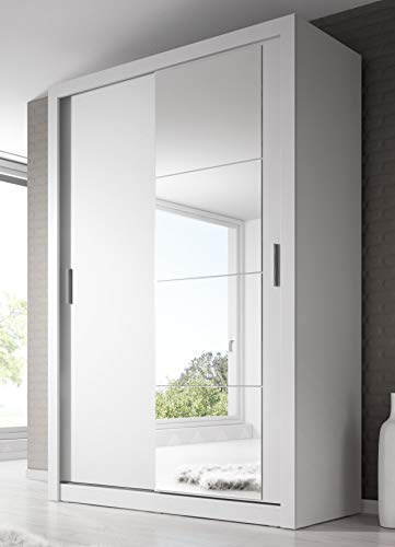 Arthauss Modern Bedroom Mirrored Sliding Door Wardrobe Arti 6 in White Matt 120cm - Flat Pack, Perfect for Space-Saving, With Customisable Interior