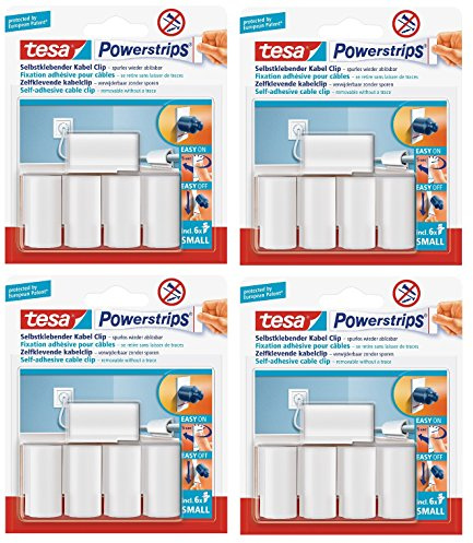 Großpackung tesa Powerstrips® Kabel-Clip, selbstklebend, spurlos wieder ablösbar, weiß (20er Packung, A)