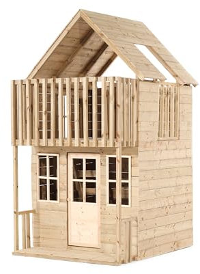 TP Toys Maisonnette Loft en Bois FSC à 2 Étages avec Terrasse et Balcon – Cabane Enfant Spacieuse avec Pilotis, Échelle, Toboggan Amovible – 3 Ans+