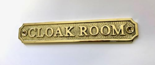 CLOAK ROOM Door Sign Solid Brass with a Polished Lacquered Finish 19 x 3.5 cm comes with Screws, Ideal for Home or Business DSN-19-PL