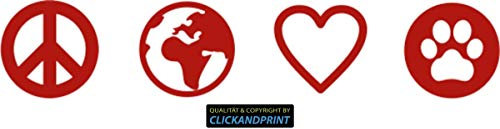 CLICKANDPRINT Aufkleber » Symbole Frieden, Liebe, Natur, 170x34,5cm, Rot • Dekoaufkleber/Autoaufkleber/Sticker/Decal/Vinyl