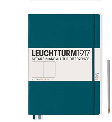 LEUCHTTURM1917 359791Notizbuch Master Slim (A4+) Hardcover, 123 nummerierte Seiten, Pacific Green, Blanko