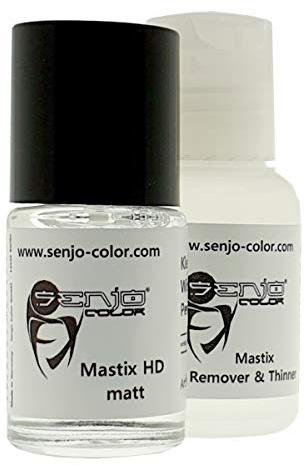 Senjo Color Mastix Set Hautkleber & Entferner für Masken und Kostümteile | Spirit Gum für überzeugenden Halt und schonende Entfernung für Film, TV, Halloween | 15ml Kleber und 30ml Remover