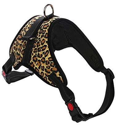 Dog Harness Anti Pull Nylon No Pull Chest Harness Adjustable Pet Car Harness Chest Strap for Small Medium Large Dogs Reflective Running Harness (leopard, M)