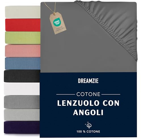Dreamzie - Spannbettlaken - 180x200cm - 100% Baumwolle Jersey | Anthrazit · Leintuch mit Rundumgummi · Spannbetttuch bis 27cm Steghöhe · Oeko-Tex zertifiziert · Doppelbett / King Size