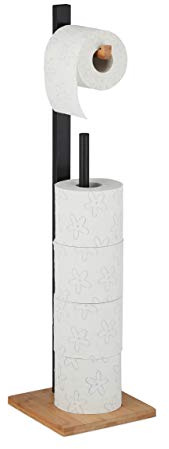 Relaxdays Toilettenpapierhalter stehend, Bambus, mit Ersatzrollenhalter, 5 Rollen, HxBxT: 71x19x19 cm, schwarz-Natur | mit Ersatzrollenhalter, 5 Rollen, HxBxT: 71x19x19 cm