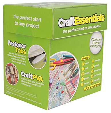 Craft Essentials Klebeset | Bastelbedarf | 7 Artikel in einer Box | Enthält Klebebänder, Klebepunkte, Flüssigkleber und Kleberoller | Bastelkleber Set