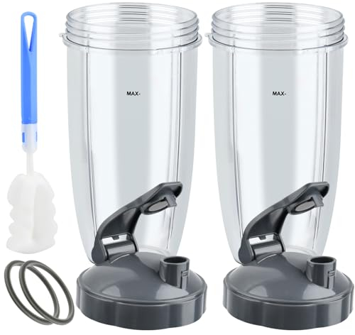 7 Pcs Upgraded Accessories for Nutribullet,32OZ × 2 Cups with Flip Top to-Go Lid,Gasket for Nutribullet 600W/900W High-Speed Blender/Mixer with 1 Cleaning Brush
