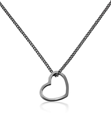 modabilé Halskette Damen Herz-Anhänger 925er Sterling Silber Herzkette (Anhänger 1,6cm breit Kette 45cm-50cm) Silberkette Schwarz Rhodiniert