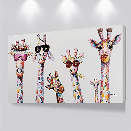 LLNN Neugierige Giraffenfamilie Leinwand Wandkunst Bilder - Canvas Druck Wandkunst Wanddekor Malerei für Wohnzimmer 50x100cm mit Rahmen