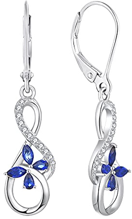 JO WISDOM Ohrringe Hängende Unendlichkeit Silber 925,Ohrringe Schmetterling Damen mit 3A Zirkonia September Geburtsstein Saphirfarbe,Schmuck für Frauen