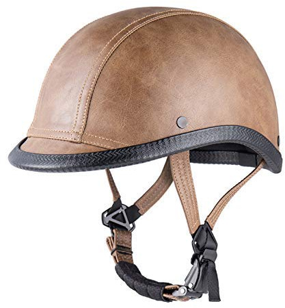 MRDAER Gewicht Retro PU Leder Half-Face Fahrradhelm, Vintage Open-Face Motorradhelm für Herren und Damen, für Roller Motorrad Moto Bike, ECE Approved
