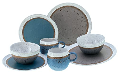 CreaTable, 23677, Serie Fjord, 8-teiliges Geschirrset für 2 Personen, Kombiservice aus Steinzeug, spülmaschinen- und mikrowellengeeignet, Made in Portugal