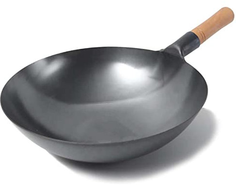 ECOLEK Wok in Ferro Tradizionale Wok in Ferro battuto a Mano, pentola Cinese per Uso Generale per fornelli a Gas e a induzione (30cm)