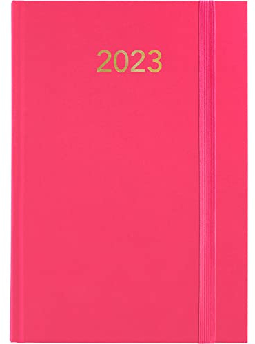 Grafoplás 70304353 Jahresplaner 2023, Tagesansicht, Rosa, gepolsterter Einband aus Vinyl, mit vertikalem Verschluss und Lesepunkt, Serie Florenz, 14,5 x 21 cm