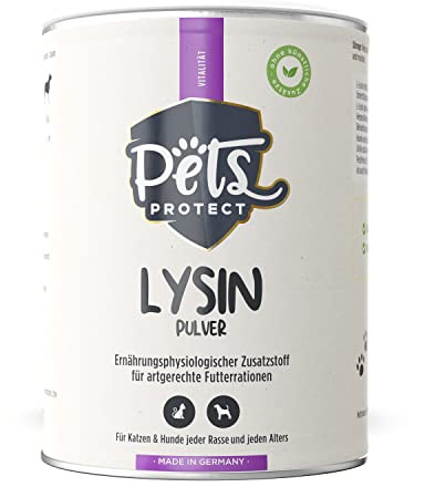 Pets Protect Lysin för katter och hundar 150 g – högdoserat lysinpulver | För att förebygga och stödja immunsystemet – vid kattsnuva – utan konstgjorda tillsatser – tysk tillverkning
