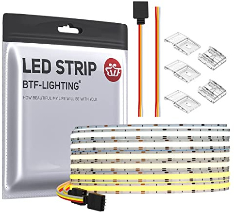BTF-LIGHTING COB Flexibler Hohe Dichte CCT-LED-Streifen 5M 640LEDs/M 12V | FCOB Abstimmbar 2700K-6500K CRI＞90 Dimmbares verformbares LED-Lichtband für Schlafzimmerküche Innendekoration