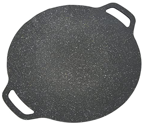 LEYT Grill Coréen, Poêle à Griller Coréenne en Aluminium moulé Sous Pression, Texture Ondulée Noire pour Barbecue (34cm)