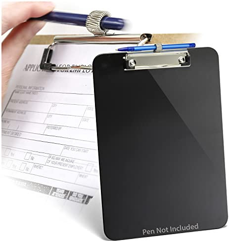 Officemate Klemmbrett aus Kunststoff, Briefgröße, flacher Clip mit Stifthalter, schwarz (83075)