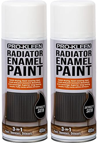 Pro-Kleen Radiator Enamel Spray Paint Anthracite Satin 2 x 400ml - Heat Resistant up to 100ºC - For Radiators, Hot Pipes, Water Tanks & More - Fast Drying & No Primer Needed