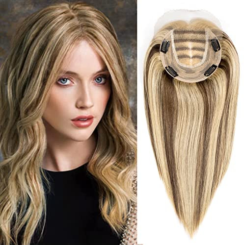 Volumateur Capillaire Femme Cheveux Naturel Avec Devant en Dentelle Topper Cheveux 14 * 15cm Mono Base Humain Toupet Extension a Clip Cheveux (40cm-80g, #4/27)