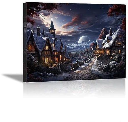 SHYAMIC Bilder Weihnachten Leinwandbild Kunstdruck, Lila Wandbild X-Mas Fenster Fotodruck Schneemann Kunstdruck Leuchtbild, Weihnachten Winteridylle Effekt - 75x115cm Gerahmt
