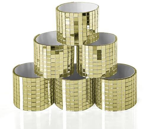 Art3dwallpanels Självhäftande mosaikplattor i glas med 6 stycken, 2364 delar, små fyrkantiga spegelplattor för gör-det-själv-hantverk, discokula guld