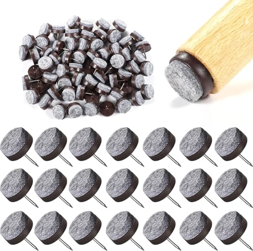 100 Pcs Almohadillas de Mueble Fieltro Clavo Redondas, Deslizadores Sillas Antideslizante Fieltro Profesionales de Muebles Tacos para Sillas con Caja dePlástico, Protectores de Patas de Mesa