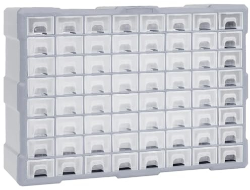 Multi Schubladen Organizer mit 64 Schubladen 52x16x37,5 cm, Sortierbox Kleinteilemagazin für übersichtliche Aufbewahrung, Handwerkzeuge und Zubehörteile für Werkstatt und Bastelraum