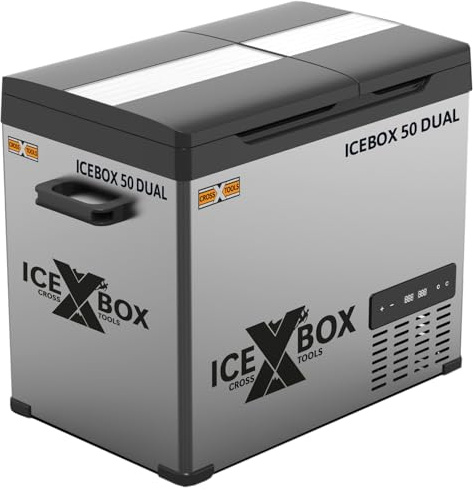 Cross Tools Elektrisk Kylbox Med Dubbla Zoner, Kompressorkylbox 39 Liter, Kylkapacitet Ner Till -20° C, För Camping, Bil, Portabelt Kylskåp, Icebox 50 Dual, 68064