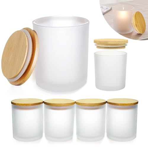 6-Pack Glass Candle Jars with Bamboo Lids (200ml) – 3mm Thick-Walled Heat-Resistant Glass for Candle Making – Elegant Scandi-Style Containers with Airtight Silicone Seal for DIY Candles & Storage
