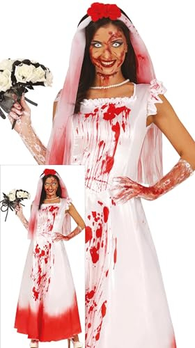 FIESTAS GUIRCA Disfraz Mujer Novia Asesina - Vestido Novia Sangrienta y Velo - Disfraces Halloween para Mujer Talla M