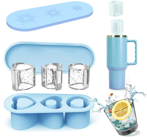 Sadodo Ice Cube Tray for Stanley Cup, Heart Shape 3 Size in 1,Silicone Love Ice Cube Maker with Lid for 20-40oz Tumbler, for Bar Wine, Whiskey,Coffee, Juice, BPA Free (20 OZ Random Color)