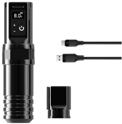 Tatueringssatser Professionell Trådlös Tatueringsmaskin Roterande Batteri Penna Coreless DC Motor 2400mAh For Permanent MakeUp Tatuerare För nybörjare(Color:BLACK)