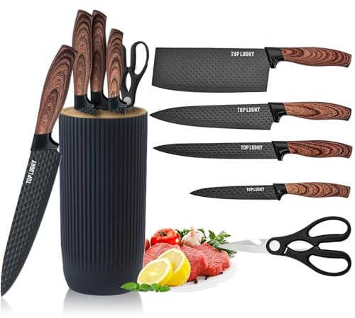 Kitchen Knife Set, 6 Pieces Professional Knives Set with Block, Non-Stick Stainless Steel Knife Set with Ergonomic Handle, Super Sharp Knife Block Set