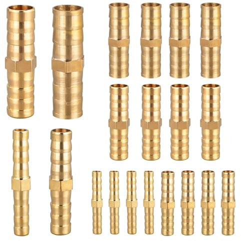 Aweisile Schlauchverbinder Messing 20 Stück Messing Schlauchverbinder Set Schlauchverbinder Schlauch Verbindungsstück Messing Benzinschlauch Verbinder Set für Luftleitung Wasserleitung Olleitung