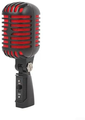 Whychstore Microfono dinamico in metallo, microfono dinamico da palcoscenico, stile vintage, per karaoke retrò, con guscio in metallo, per catturare le voci (nero)