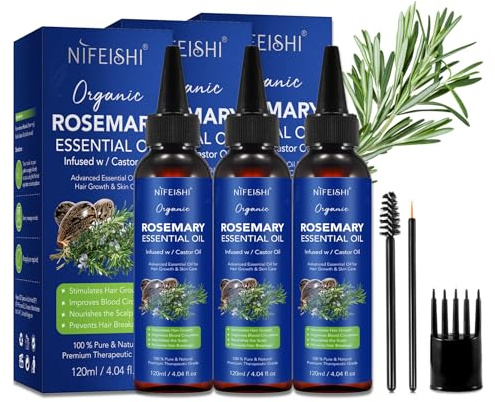 P-Beauty 3x Rosmarinöl & Rizinusöl Haarwachstum & Hautpflege - Ätherisches Öl 120ml - Haaröl, Hautöl - Gesichtspflege, Kopfhautpflege, Haarpflege - Feuchtigkeitsspendend, Anti-Schuppen - Stärkt Haare
