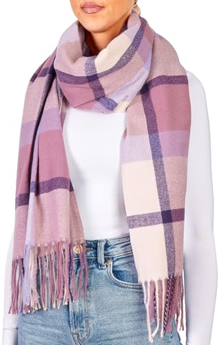 BRUBAKER Cashmirillo Schal für Damen und Herren - Lila und Rosa Kariert - 70 x 200 cm - Warm und Kuschelig - Winterschal für Herbst und Winter - Herbstschal mit weichem Kaschmir-Gefühl