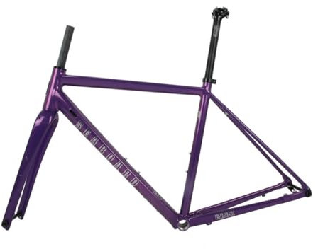 BSFHQS Gravel Rennrad Rahmenset 700C Scheibenbremse 44cm 47cm 50cm 53cm 56cm Aluminiumlegierung Fahrrad Rahmen Steckachsenrahmen F12*100MM R12*142MM Kohlefaser Gabeln(Purple,56cm)