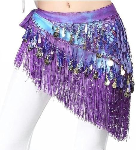 BDXZGX Münzgürtel, Münzschalgürtel, Bauchtanzkostüme für Damen, Zubehör, Paillettenquaste, Hüfttuch, Bauchtanzgürtel, Hüfttuch, Bauchtanz-Lila mit Pailletten