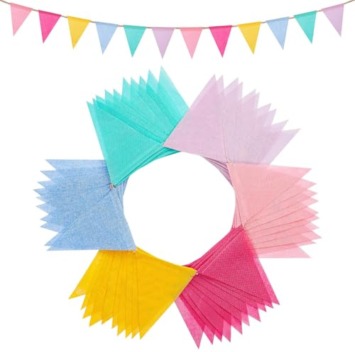 Jutevo 120 Flags/72ft Pennant Banner Flags Garland, Triangle Banner Pennant Flags on a String, Pastel Burlap Pennant Banner Garland Bunting Banner for Outdoor Birthday Party Decorations Pastel