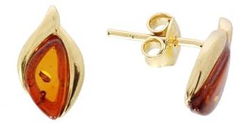 Bernstein Ohrringe, elegante Ohrstecker aus Bernstein und 925/000 Sterling Silber vergoldet von Artisana-Schmuck