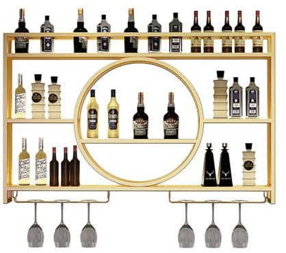 Wandmontierter Wein- und Cocktail-Barschrank mit Glas- und Eisenständerhalter für Zuhause, Restaurant und Bars, modernes goldfarbenes Regal