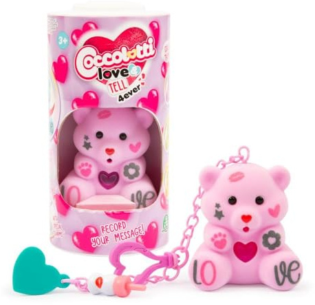 Coccolotti Love&Tell 4ever - Orsetto Rosa, Con Funzione Registrazione e Portachiavi Charm, Animali Interattivi Giocattolo,Per Bambini 4 Anni +, Giochi Preziosi