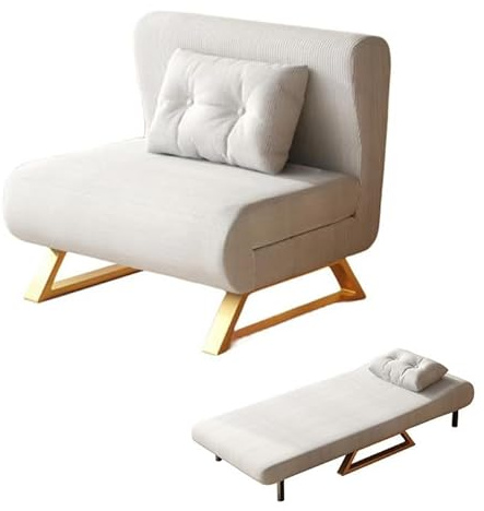 EUNEWR Divano letto, poltrona letto con funzione letto e schienale regolabile, letto pieghevole, divano letto per soggiorno, camera da letto, marrone chiaro, portata fino a 150 kg (crema, L)