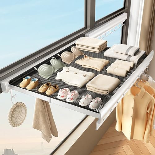 Platzsparender Wandwäschetrockner, Wandtrockner Platzsparend & Ausziehbar, Zum Trocknen Flach Hinlegen, Starke Belastbarkeit, Leicht Zu Montieren, Für Kleindung, Socken, Wäschetrockner Aus Aluminium(W