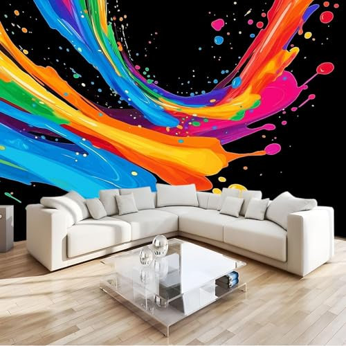 Photo Wallpaper Mural 200 x 140 cm Color Paint Splash, Non-Woven Black Art Mural, Photo Decor for Living Room Bedroom Office and Kids' Room – Easy to Install