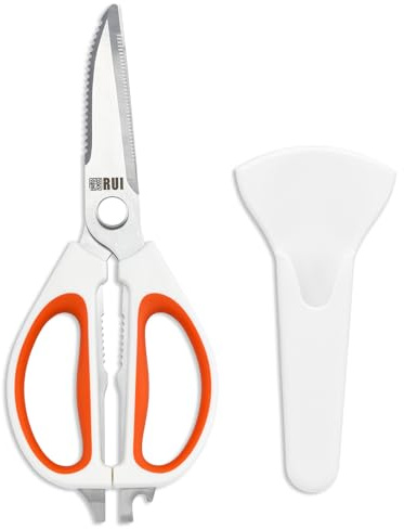 Kitchen Scissors with Magnetic Holder Heavy Duty Magnetic Scissors for Fridge, Cooking Shears Come Apart Kitchen Shears Magnet Sheath Set for Food Meat Pizza Herb Vegetables, Orange