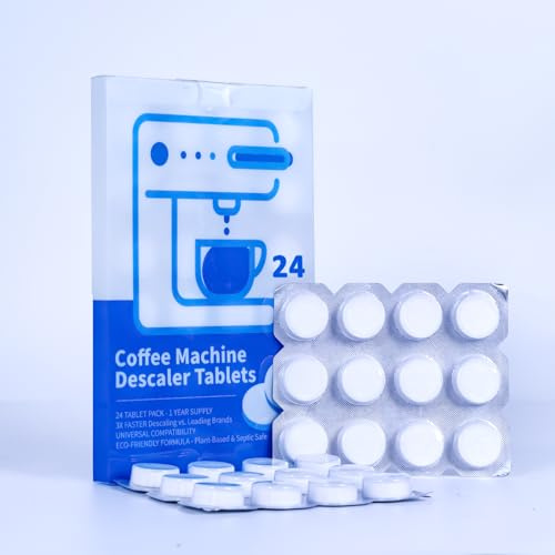 HI FINE CARE Pastiglie anticalcare per macchine da caffè, 24 pezzi, compatibilità universale, formula a base vegetale, fornitura 1 anno, compresse detergenti ad azione rapida